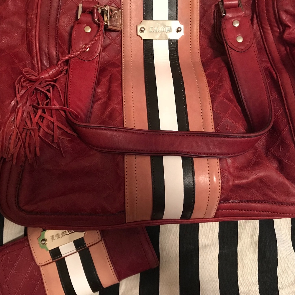 L.A.M.B. Red Leather Shoulder Tote w/ wallet
